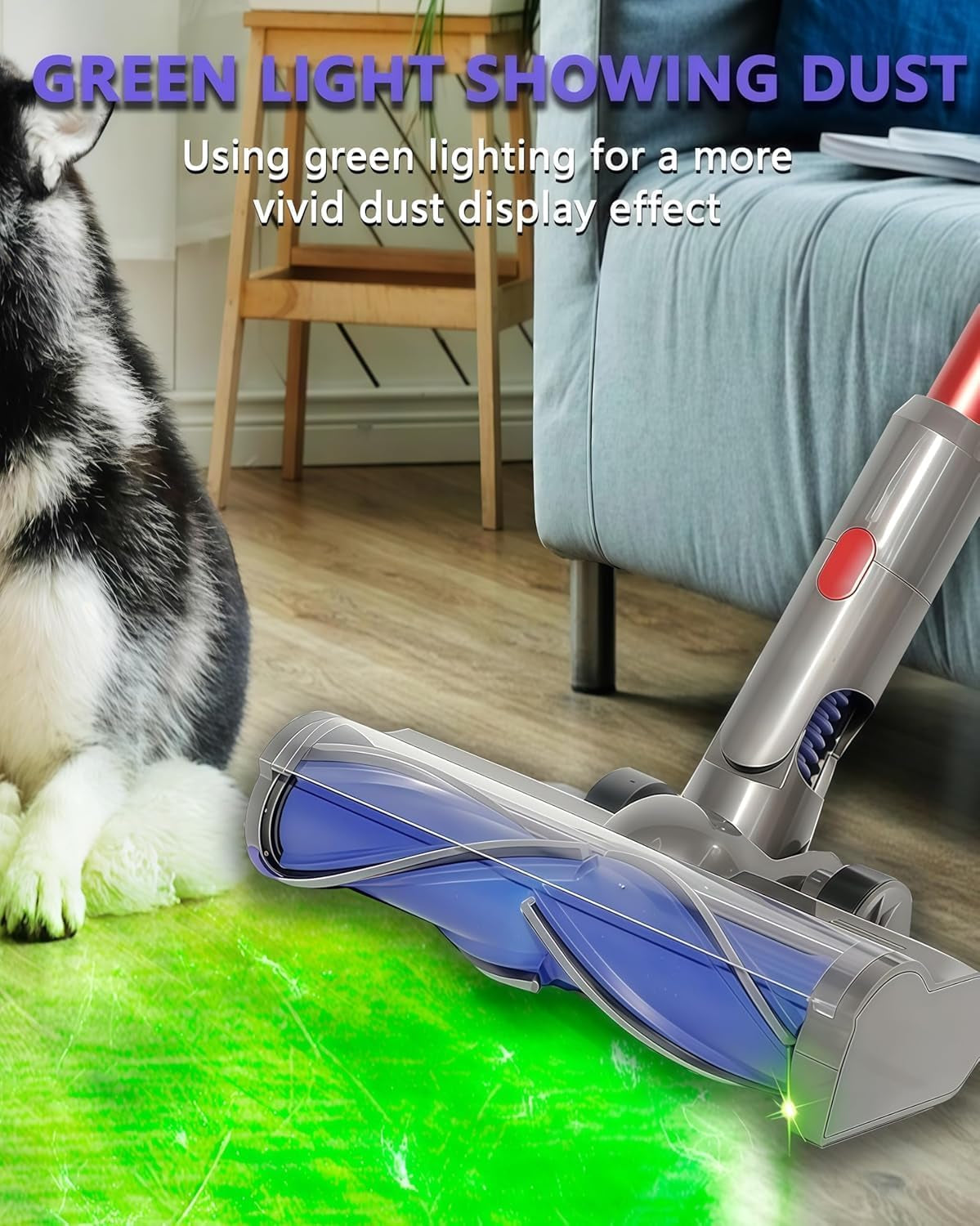 Staubsaugerkopf Ersatz Für Dyson V15 V11 V10 V8 V7, Staubsaugeraufsatz Mit Grünem Led-Licht & Verwicklungsfreier Rollenbürste, Hartholz- Und Teppichbodenreinigungszubehör