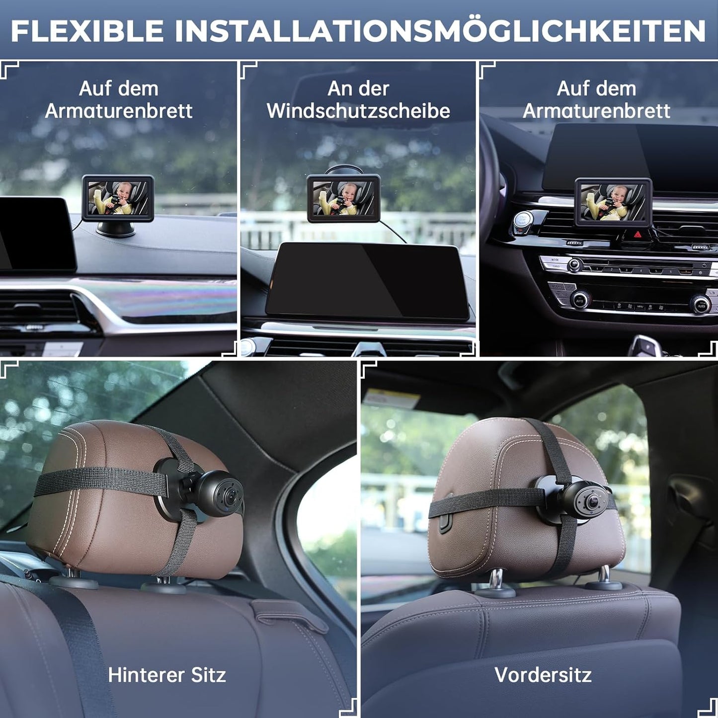 Baby Auto Kamera HD 1080P, 4,3'' Rücksitzkamera Mit Monitor, USB Plug-And-Play, Autospiegelkamera Nachtsicht Auto Spiegel Display Klare Sicht Für Den Rücksitz