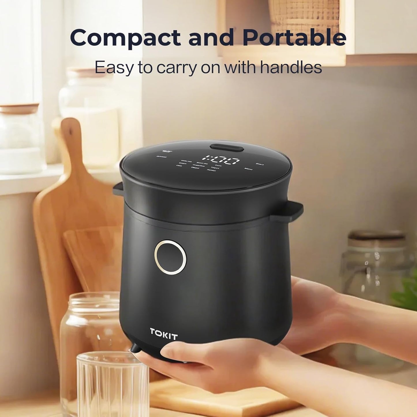 TOKIT 1,5L Mini-Reiskocher Für 1-2 Personen – 9 Funktionen, 24H Timer, Keramisches Antihaft-Innenmaterial, Ideal Für Zuhause, Schlafsäle Und Outdoor
