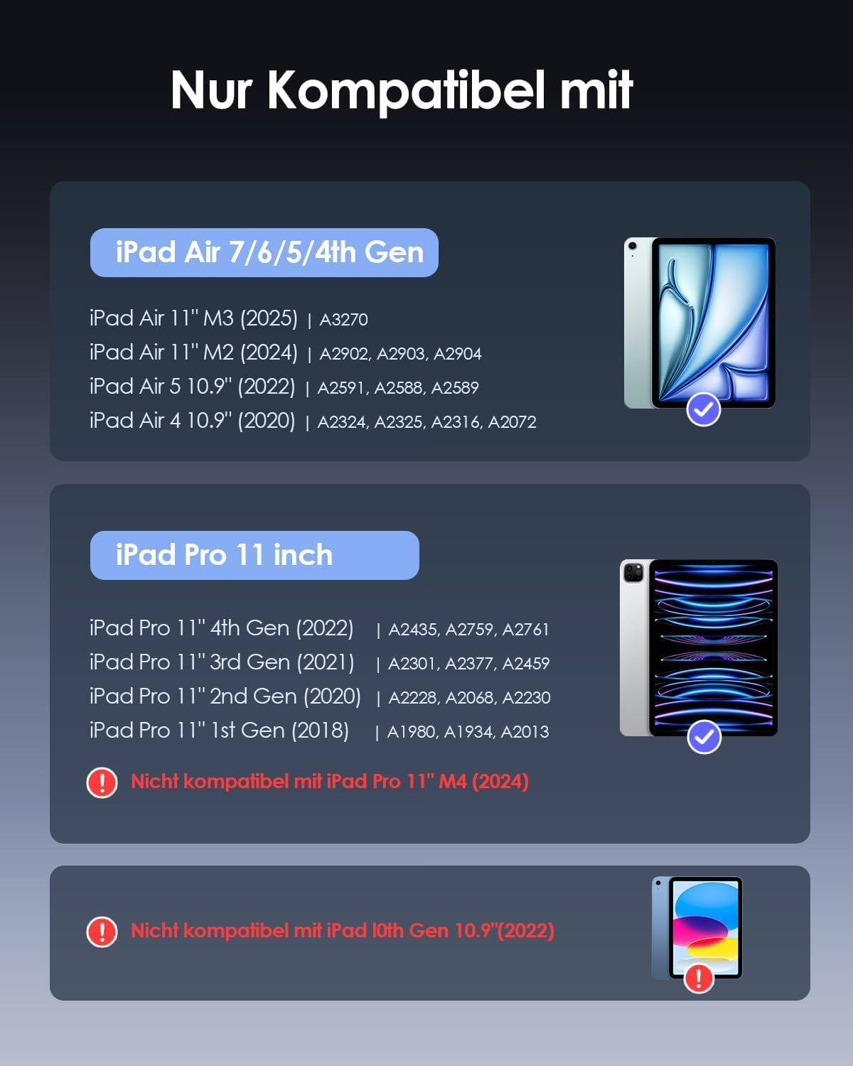Tastatur Hülle QWERTZ Für Ipad Air 11 Inch M3 2025/M2 2024, 5/4 (2022/2020) 10.9", Ipad Pro 11 Zoll, Ultra Slim Magnetic Folio Bluetooth Tastatur, Typ C Ladefunktion, Schwarz