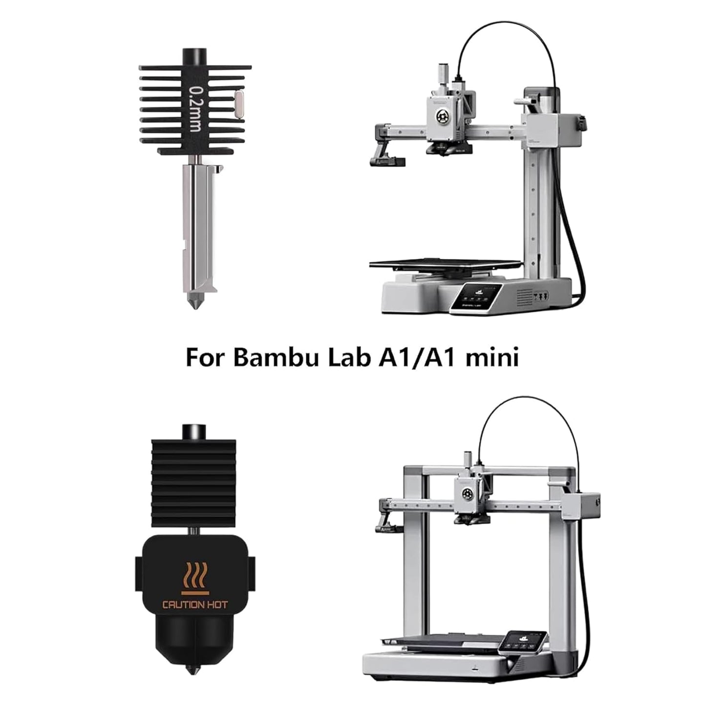 Upgrade Hotend Kit Für Bambu Lab A1/A1 Mini, Hot End Baugruppe 0,2/0,4/0,6 Mm Düse Aus Gehärtetem Stahl Und Silikonsocke Für Bambu Lab 3Ddruckerteil