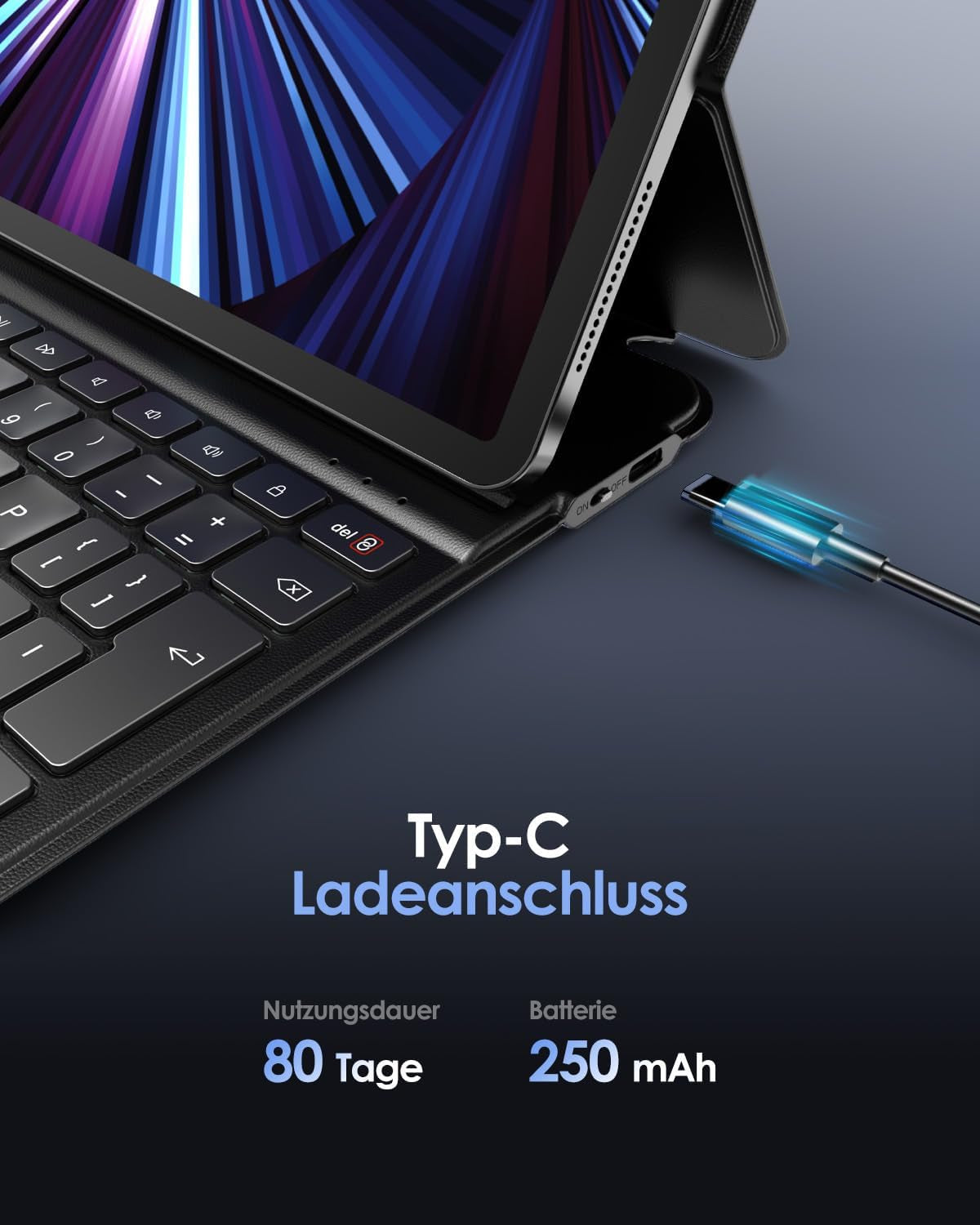 Tastatur Hülle QWERTZ Für Ipad Air 11 Inch M3 2025/M2 2024, 5/4 (2022/2020) 10.9", Ipad Pro 11 Zoll, Ultra Slim Magnetic Folio Bluetooth Tastatur, Typ C Ladefunktion, Schwarz