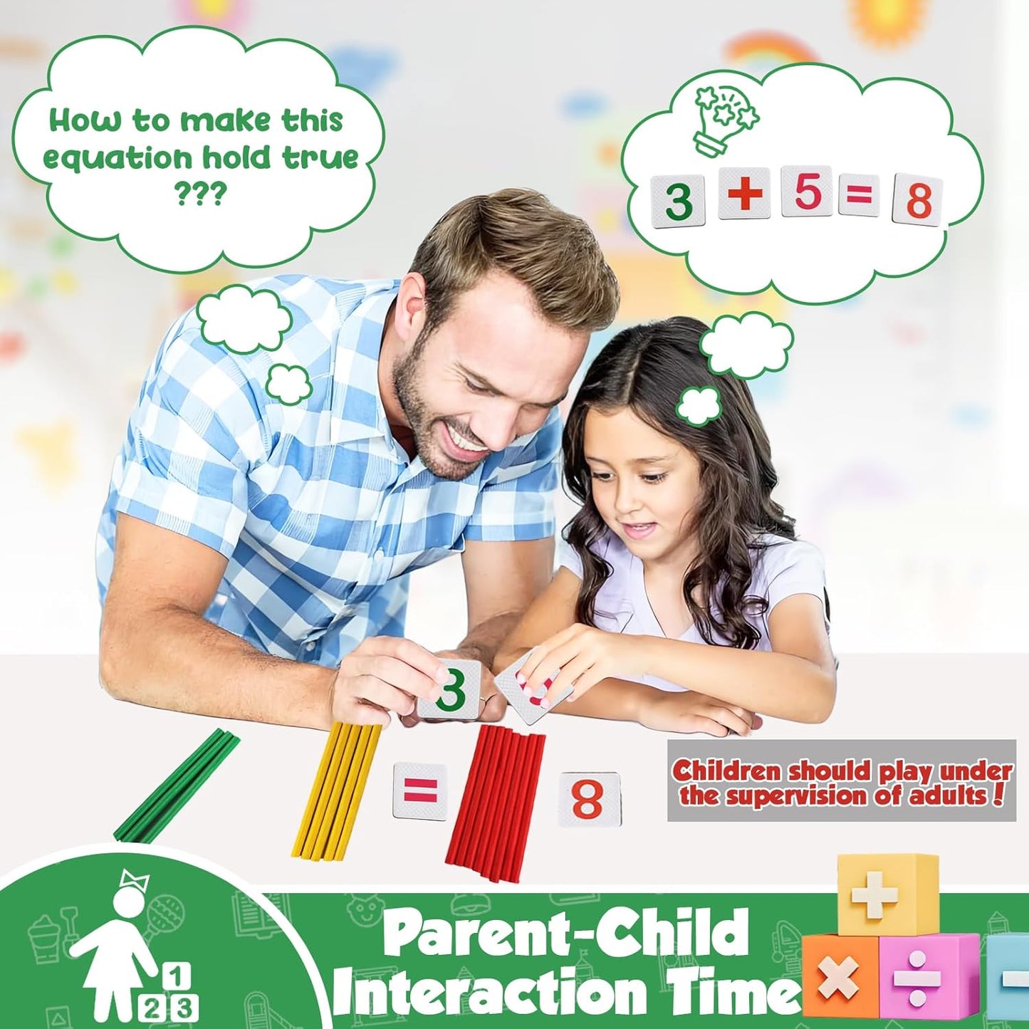 TEUVO Montessori Mathematik Zählen Spielzeug Für Kinder 3-6 Jahre, Vorschule Lernspielzeug Mit Zahlenpuzzle/Zählstäbe/Mathekarten, Mathematik Lernmaterial Für Home Schule Lehre