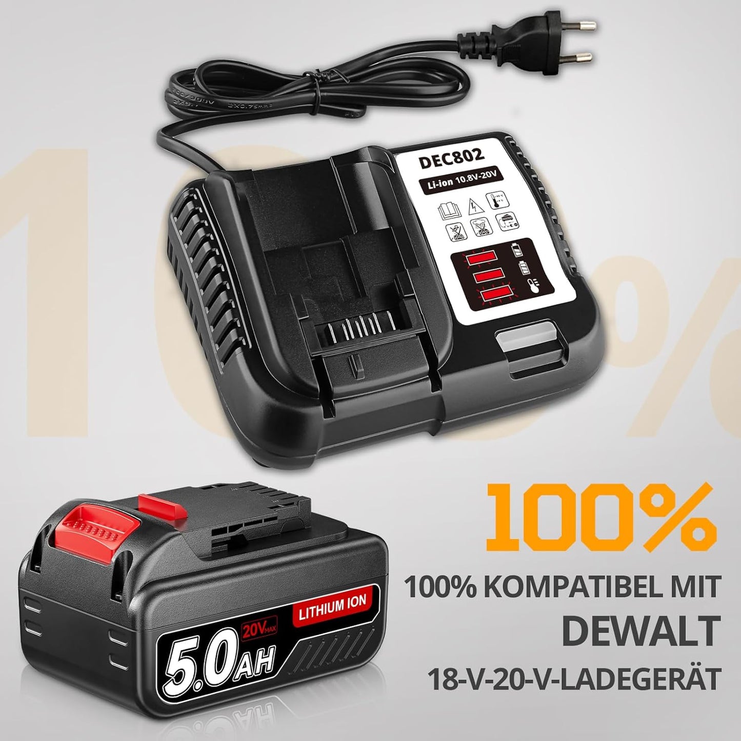 18V 5.0Ah Li-Ion Akku Ersatzakku Für Dewalt Akku 18V Max DCB200 DCB201 DCB184 DCB182 DCB181 DCB180 Mit Led-Anzeige Für Elektrowerkzeuge
