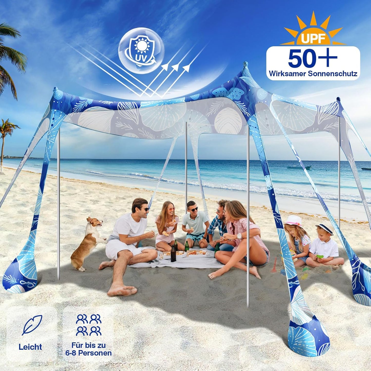 Rhino Valley Strandmuschel, Strandzelt Sonnenschutz UV 50+, Windschutz Strandzelt, Tragbar Sonnensegel Strand Für Camping, Angeln, Picknick Im Garten Strand