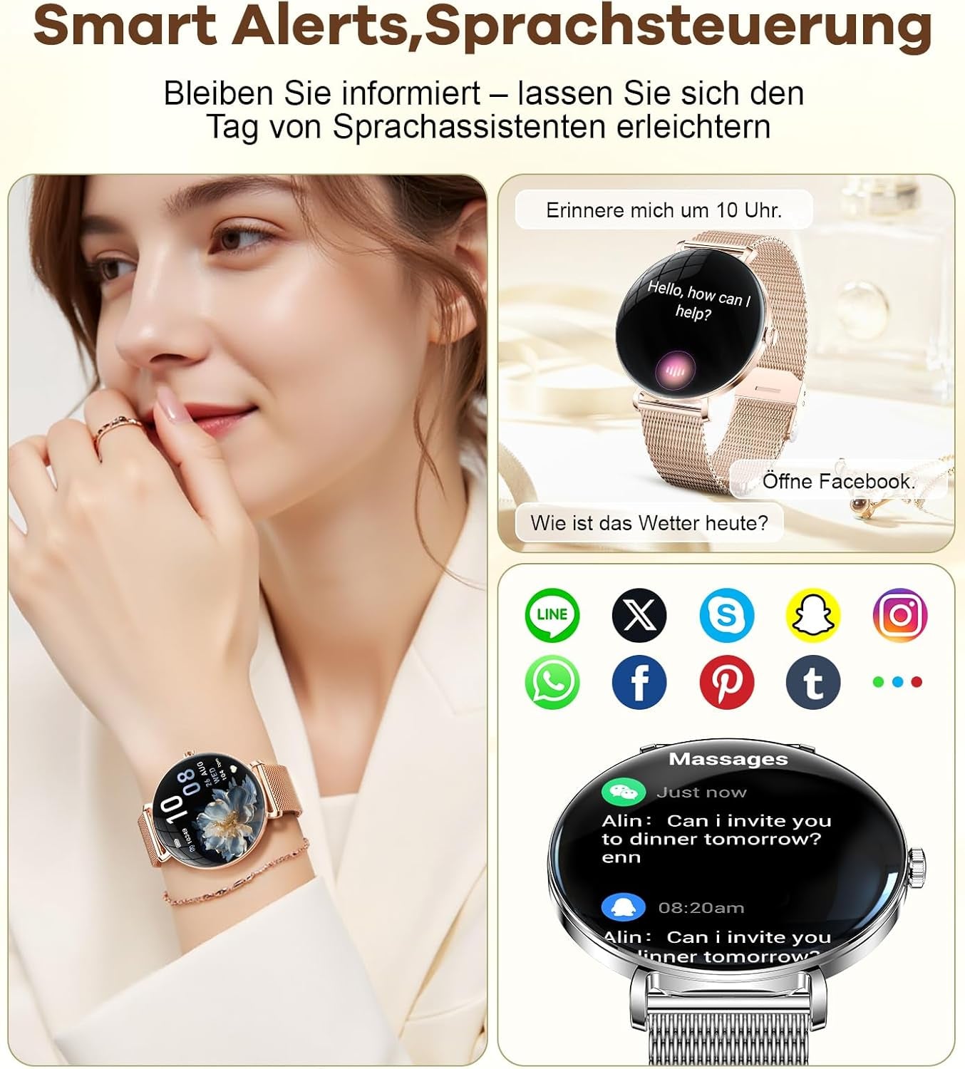 LIGE 2025 Smartwatch Damen, 1,43" HD AMOLED Kreisbogen Display RosĂ©gold Armbanduhr Mit Telefonfunktion, Menstruationszyklus/Herzfrequenz, IP68 Wasserdicht 120+ Sportmodi Sportuhr FĂŒr Andriod Ios