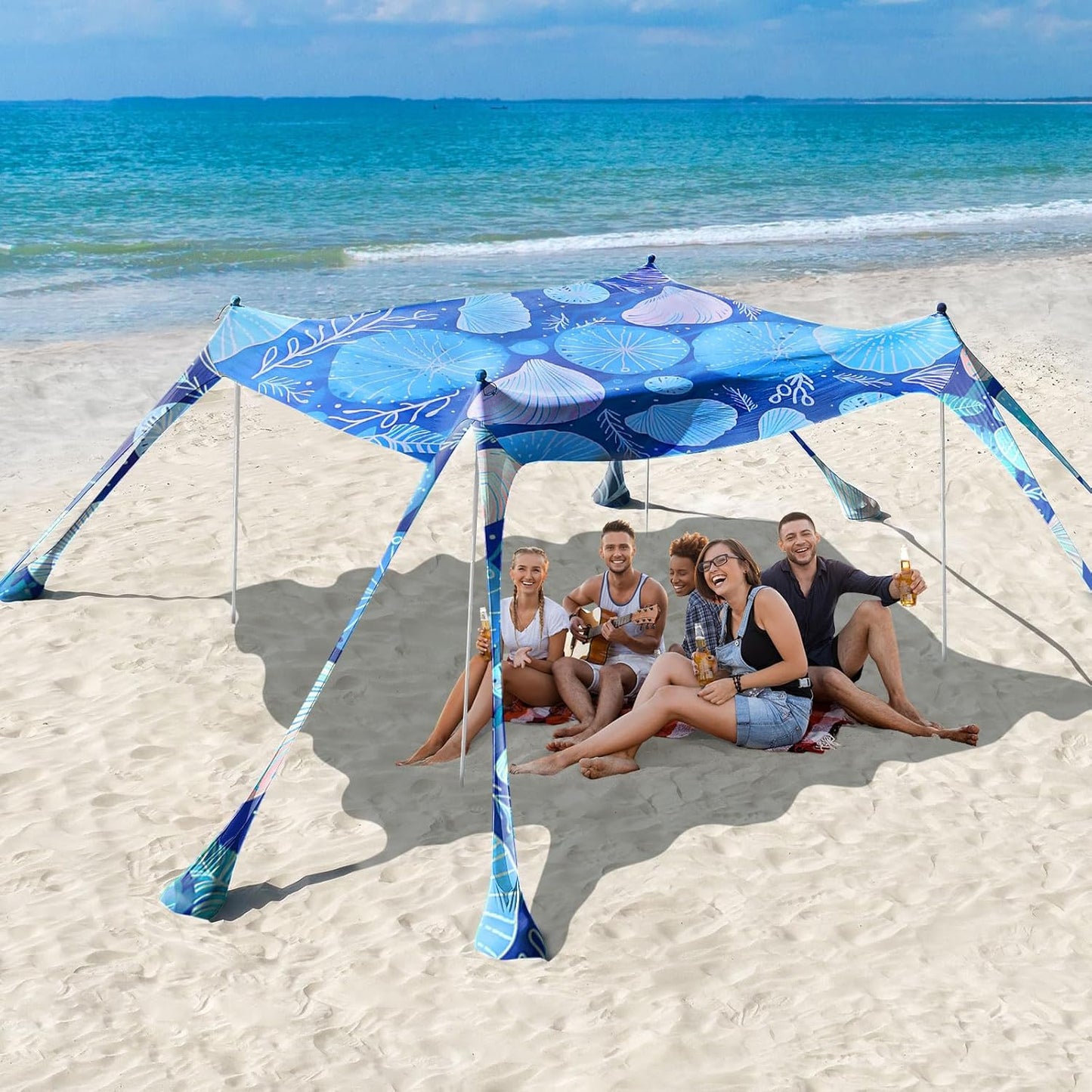 Rhino Valley Strandmuschel, Strandzelt Sonnenschutz UV 50+, Windschutz Strandzelt, Tragbar Sonnensegel Strand Für Camping, Angeln, Picknick Im Garten Strand