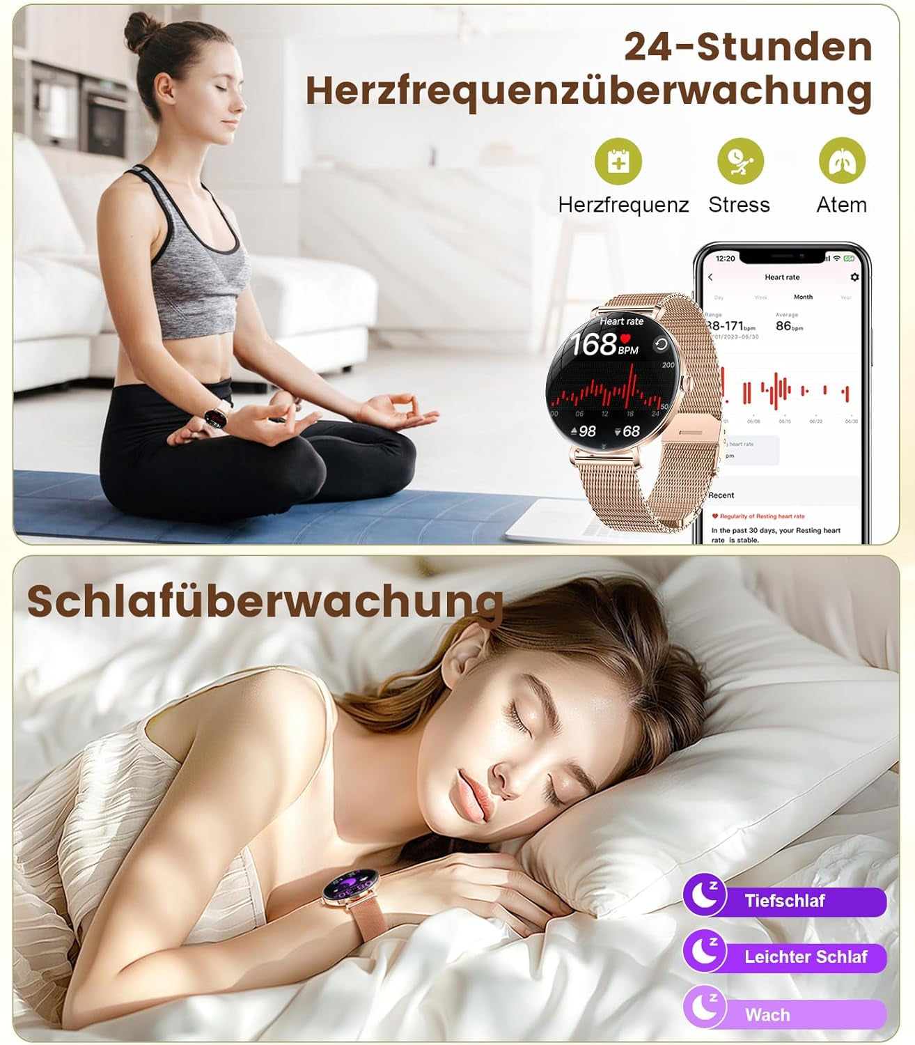 LIGE 2025 Smartwatch Damen, 1,43" HD AMOLED Kreisbogen Display RosĂ©gold Armbanduhr Mit Telefonfunktion, Menstruationszyklus/Herzfrequenz, IP68 Wasserdicht 120+ Sportmodi Sportuhr FĂŒr Andriod Ios