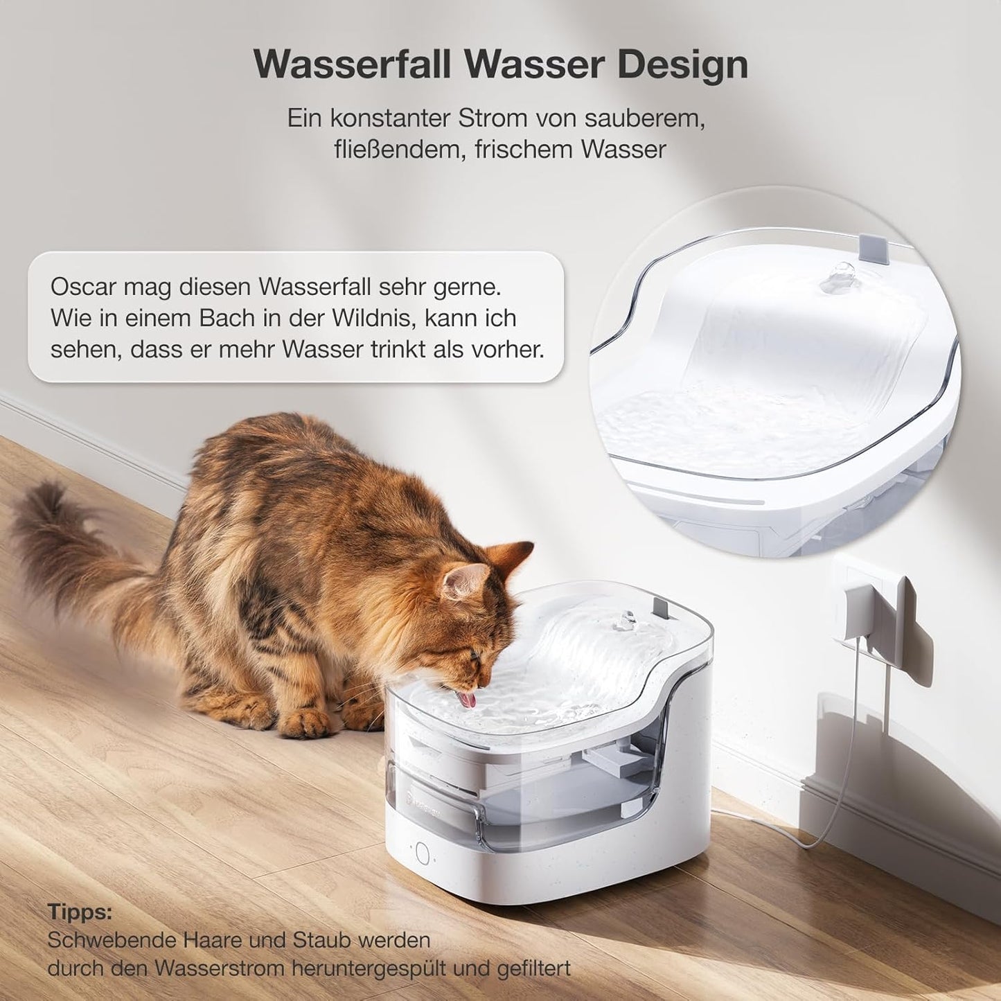 PETGUGU Katzenbrunnen: Kabelloser Wasserpumpe Trinkbrunnen Für Katzen, 2L Ultra-Leiser Katzen Trinkbrunnen, Hundebrunnen Mit Bewegungsmelder(Pf1)