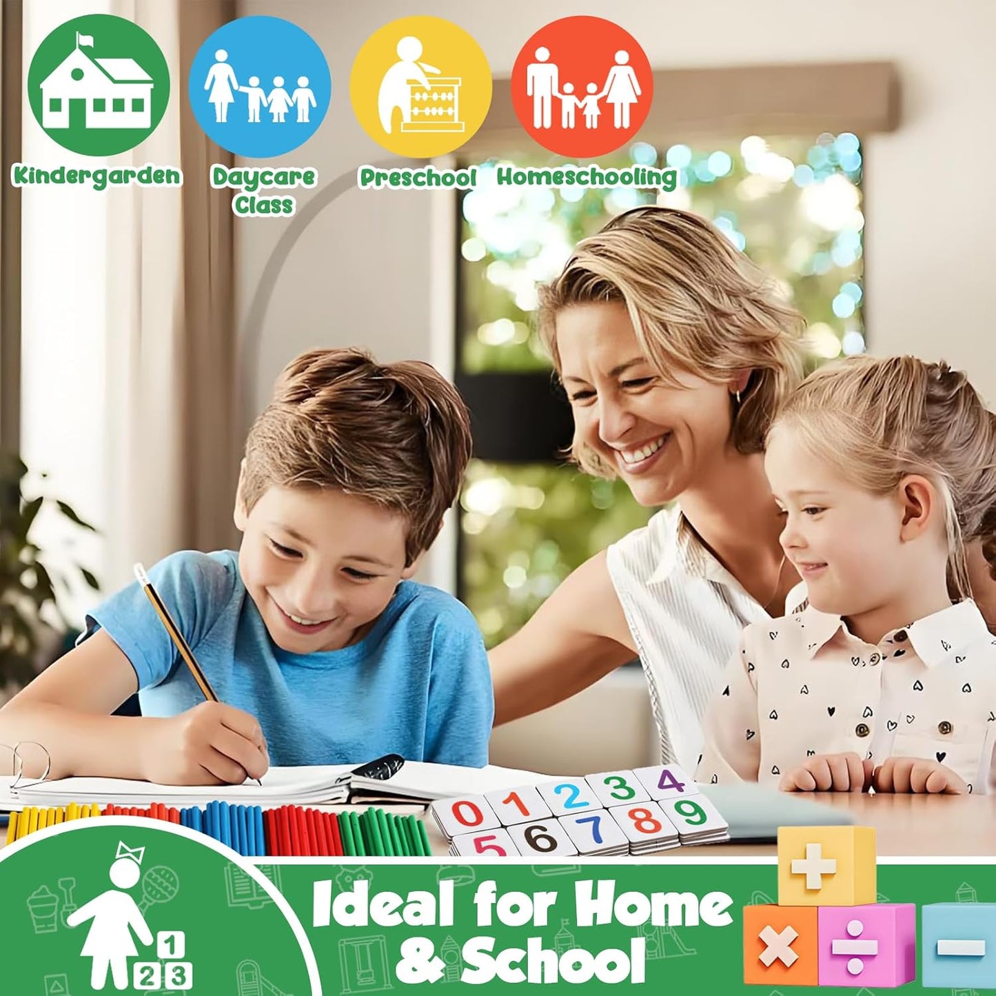 TEUVO Montessori Mathematik Zählen Spielzeug Für Kinder 3-6 Jahre, Vorschule Lernspielzeug Mit Zahlenpuzzle/Zählstäbe/Mathekarten, Mathematik Lernmaterial Für Home Schule Lehre
