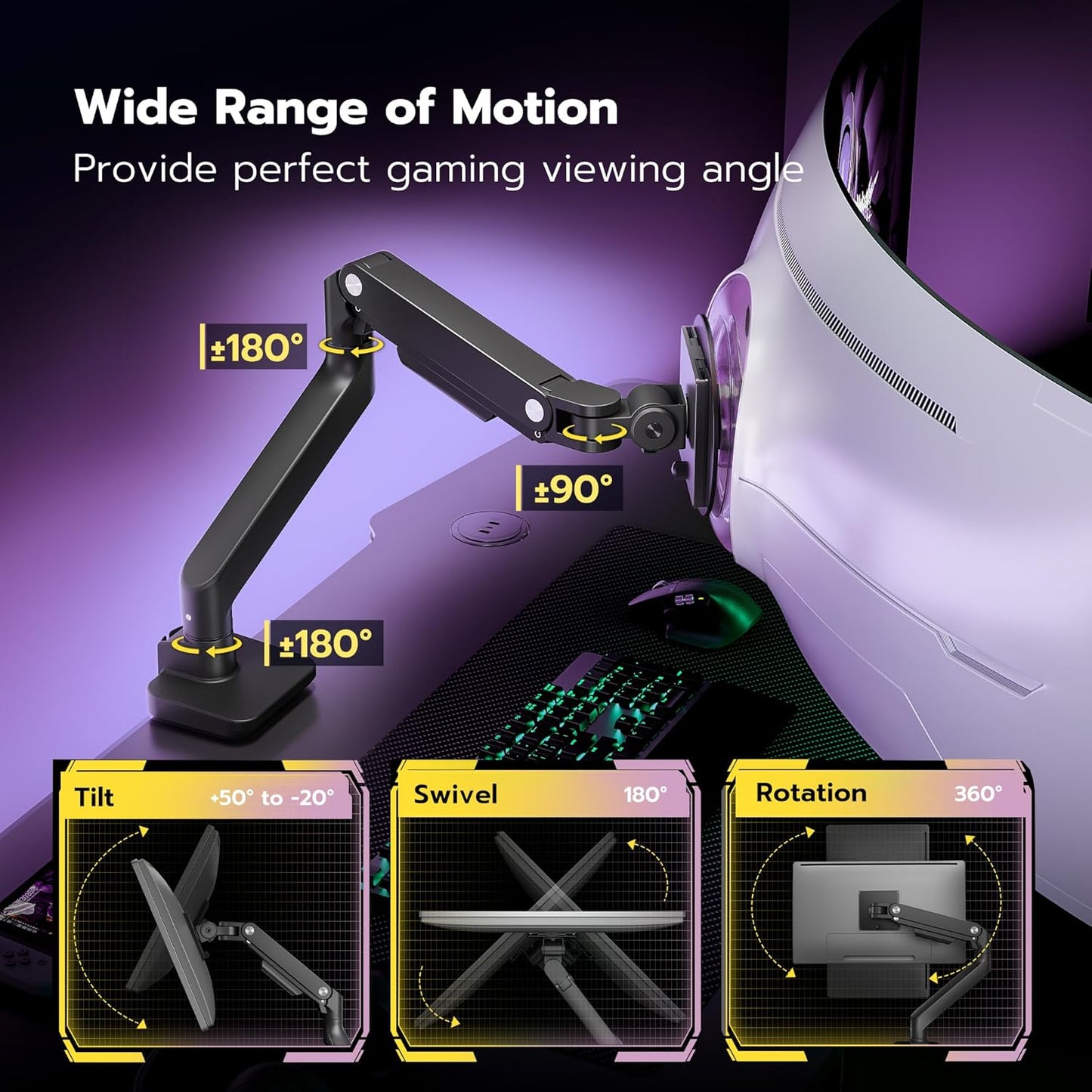 ARES WING Monitor Halterung Für 17 Bis 49 Zoll Bildschirme, Monitor Arm Mit Gasfeder, Verstellbarer Monitorständer Für 20Kg Computer Bildschirme, Monitorhalterung VESA 75/100 Mm,Schwarz