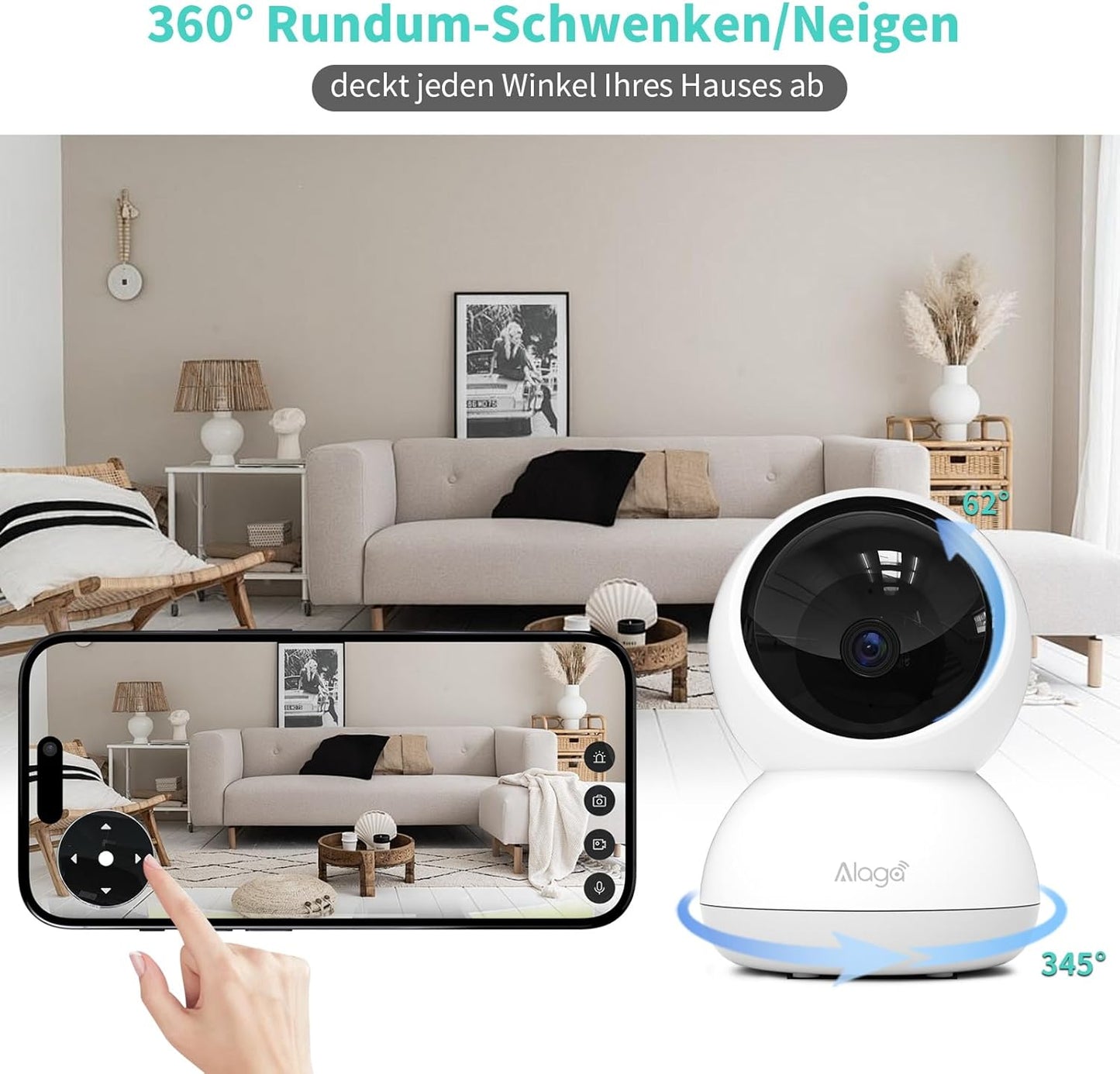 3K Überwachungskamera Für Den Innenbereich,360°,5G Und 2.4G Wlan,Bewegungserfassung,Nachtsicht,Zwei-Wege-Audio,Kompatibel Mit Alexa Und Google Assistant,Enthält 64G Tf-Karte