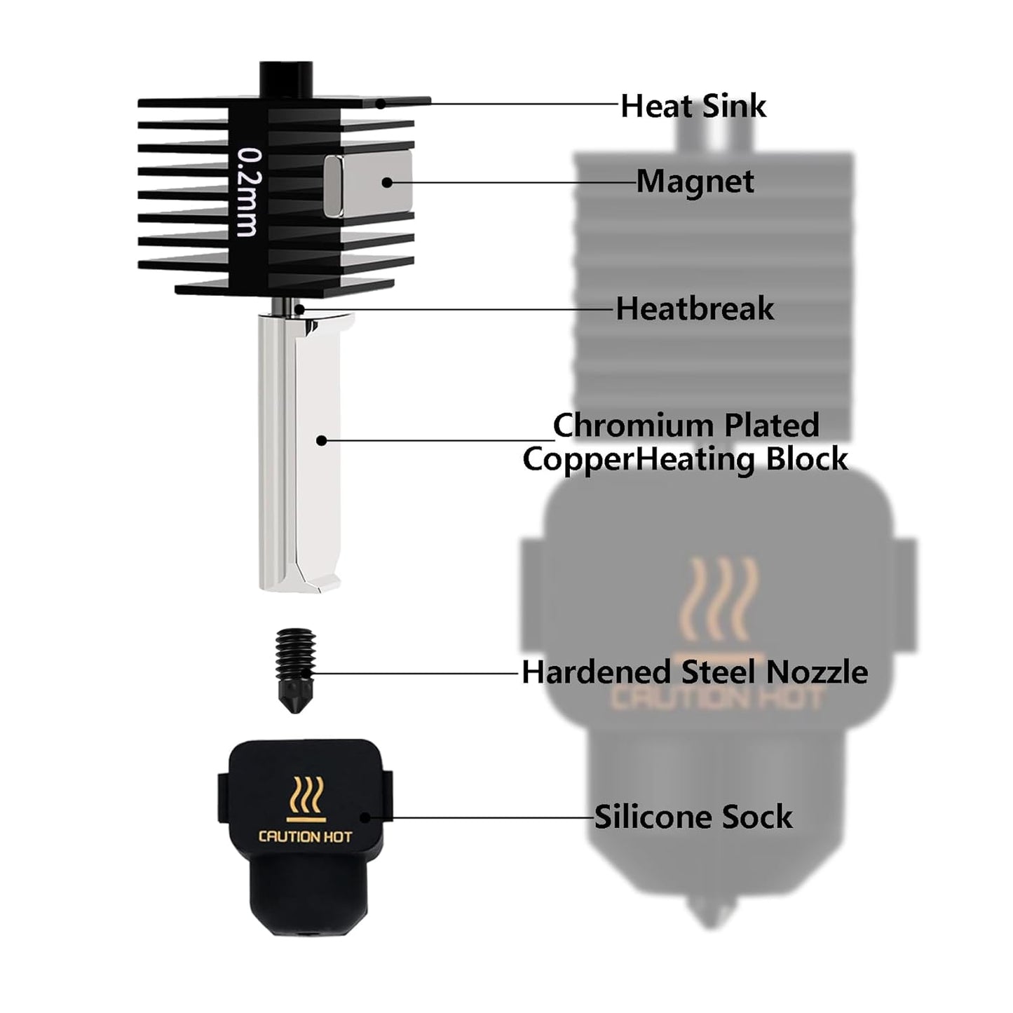 Upgrade Hotend Kit Für Bambu Lab A1/A1 Mini, Hot End Baugruppe 0,2/0,4/0,6 Mm Düse Aus Gehärtetem Stahl Und Silikonsocke Für Bambu Lab 3Ddruckerteil