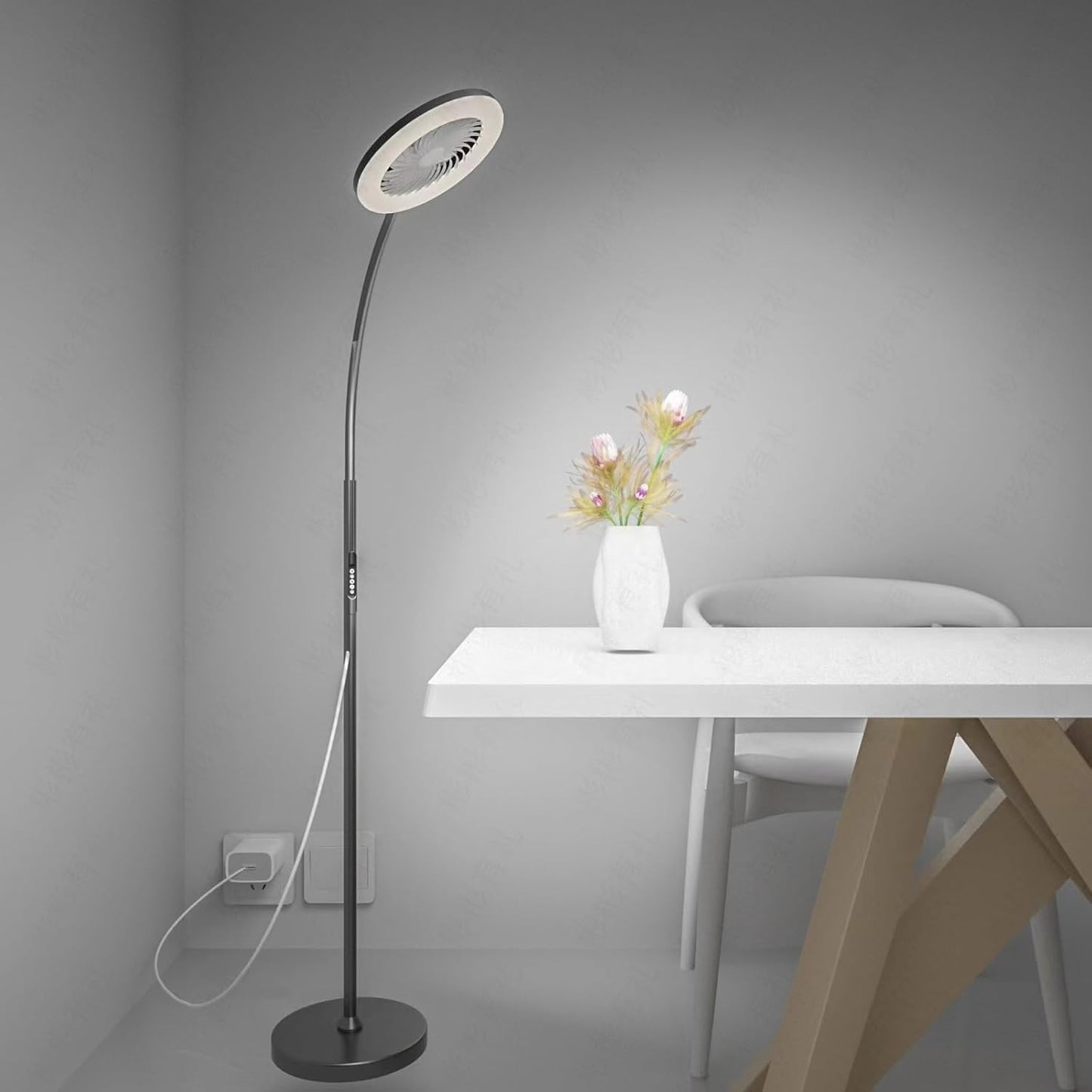 Stehlampe Mit Ventilator, Ventilatorlicht Mit RGB18W/1500 Lm Led-Stehlampe, Stufenlos Einstellbare 3000-6000K Farbe Und Dimmer, Fernbedienung Und Tastensteuerung (Schwarz, 1-Lüfterlicht)