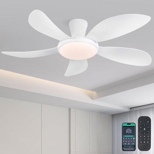 122Cm Flachbau-Deckenventilatoren Mit Licht Und Fernbedienung/App, Ventilator Mit Leisem Reversiblen Dc-Motor, Dimmbare & 6 Geschwindigkeiten, Moderne Deckenlüfter Für Schlafzimmer, Küche
