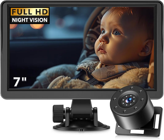 7In Baby Car Camera, 1080P IR Night Vision Baby Car Mirror with 178° Wide Angle - HD IPS Display Rear Facing Monitor, Safe Driving for New Parents, Infants, Kids & Toddlers