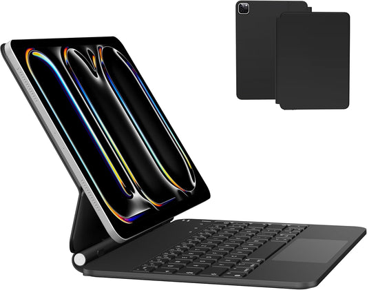 Tastaturhülle Für Ipad Pro 11 Zoll (M4 2024) – DE QWERTZ Tastatur Mit Rgb-Hintergrundbeleuchtung, Funktionstasten & Multi-Touch-Trackpad, Leicht & Langlebig, Schwarz-Grau