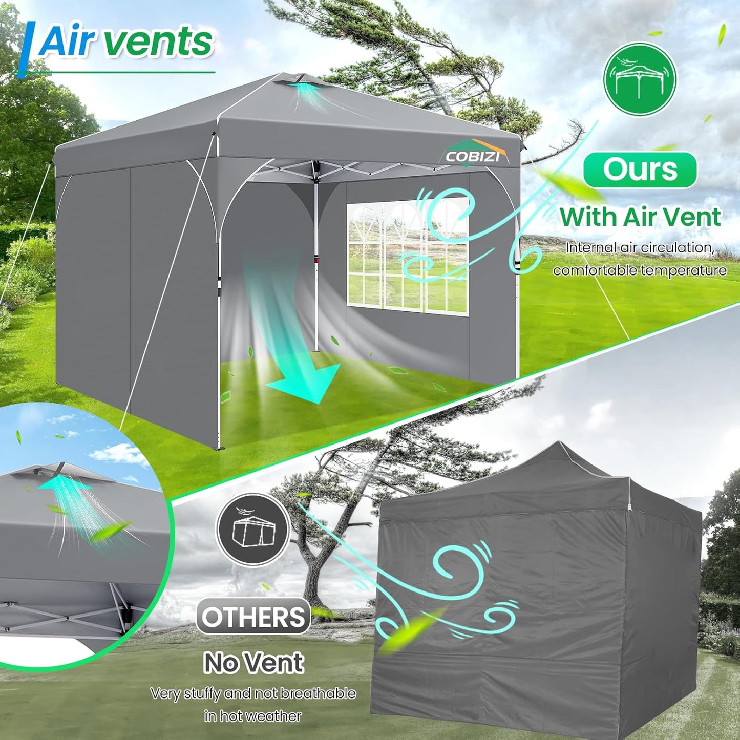 TOOLUCK Pavillon 3X3 Wasserdicht Stabil Winterfest Faltpavillon Gartenpavillon Partyzelt Pop up Pavillon Klappbar UV Schutz 50+ Höhenverstellbar Mit Entlüftung & 3 Stoffstücken&4 Sandsäcke， Grau