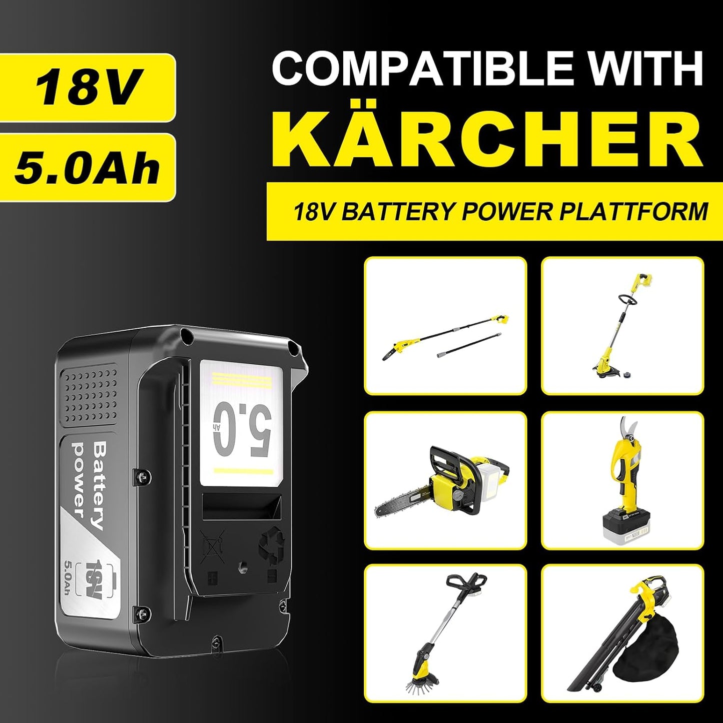 18V 5.0Ah Ersatzakku Für Kärcher Battery Power 18/50 Akku Kompatibel Mit Kärcher 18V Battery Power Werkzeugen