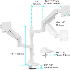 ARES WING Monitor Halterung 2 Monitore Für 17 Bis 49 Zoll Bildschirme, Höhenverstellbare Dual Monitor Arm Mit USB A/C Port, Weiß Bildschirmhalterung 2 Monitore, Max 20 Kg/Arm,Vesa 75 & 100
