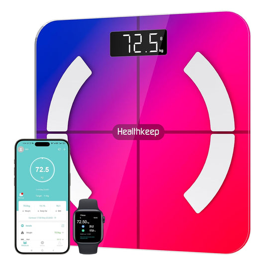 Personenwaage, Impedanzmesser, Bluetooth, Hohe Genauigkeit, Mit App, 13 Indikatoren Für Android Und Ios, Max. 180 Kg/400 Lb/28St, 28 X 28 Cm – Mehrfarbig