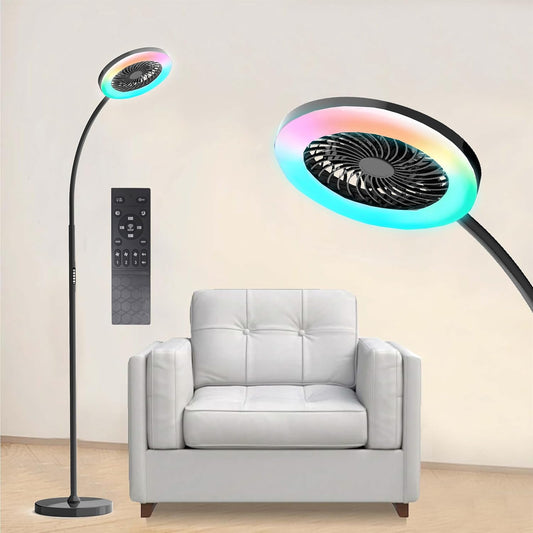 Stehlampe Mit Ventilator, Ventilatorlicht Mit RGB18W/1500 Lm Led-Stehlampe, Stufenlos Einstellbare 3000-6000K Farbe Und Dimmer, Fernbedienung Und Tastensteuerung (Schwarz, 1-Lüfterlicht)