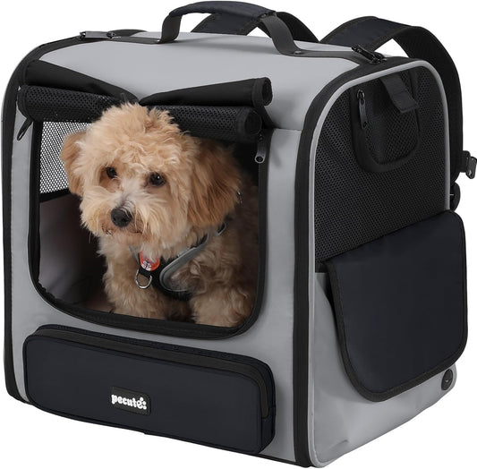 Pecute Große Katzen Rucksack Tragetasche Für Katzen & Kleine Hunde, Belüfteter & Robuster Haustier Rucksack Für Wandern, Camping, Reisen Leichtes, Ergonomisches Design, Grau