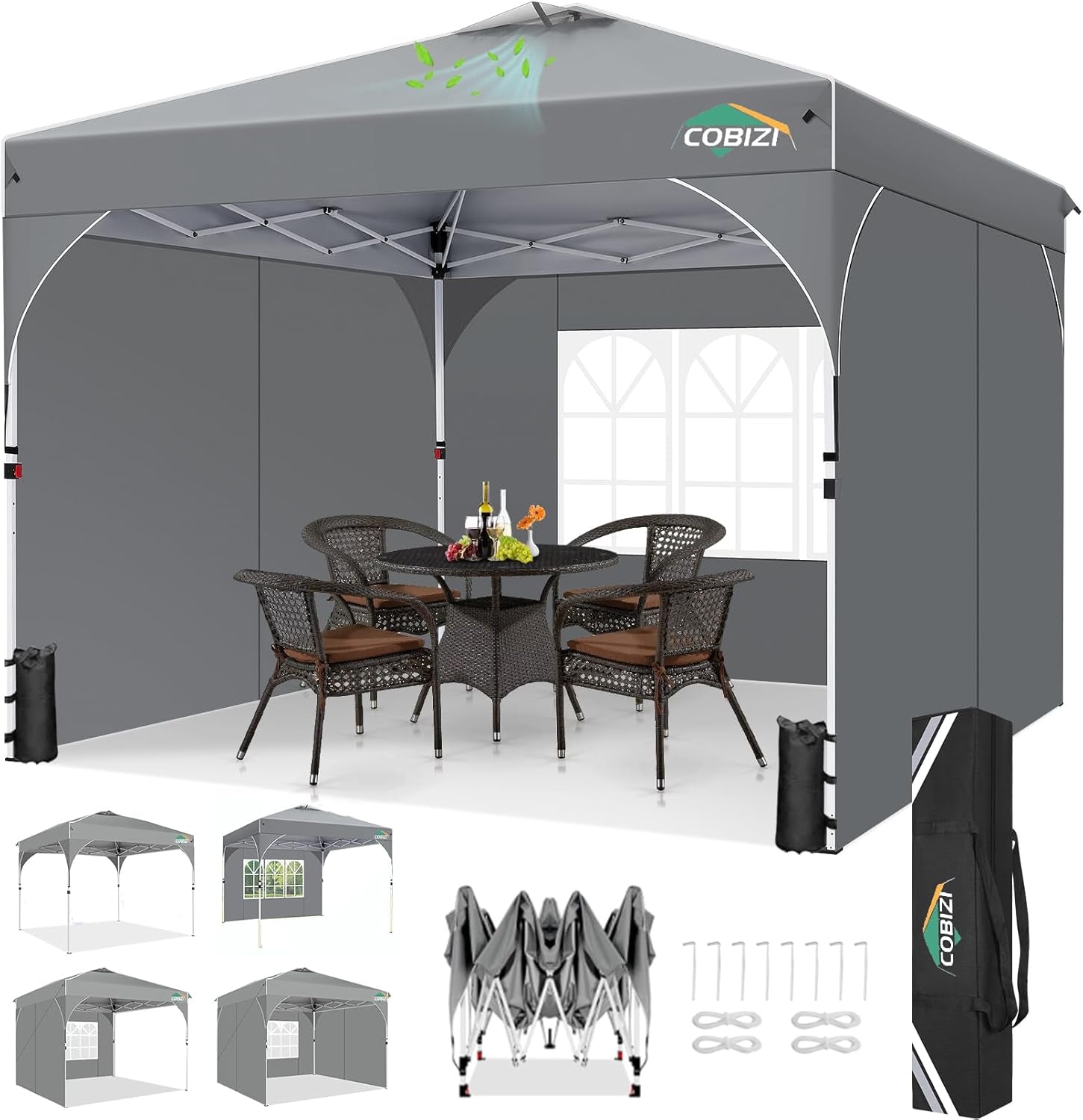TOOLUCK Pavillon 3X3 Wasserdicht Stabil Winterfest Faltpavillon Gartenpavillon Partyzelt Pop up Pavillon Klappbar UV Schutz 50+ Höhenverstellbar Mit Entlüftung & 3 Stoffstücken&4 Sandsäcke， Grau