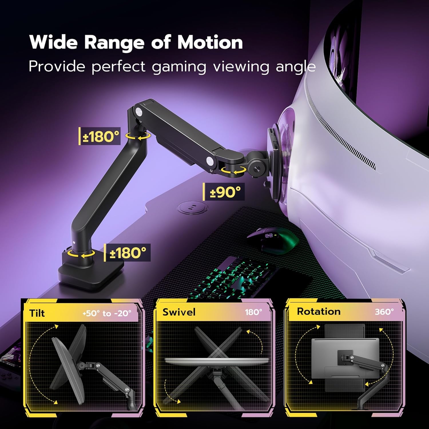 ARES WING Monitor Halterung Für 17 Bis 49 Zoll Bildschirme, Monitor Arm Mit Gasfeder, Verstellbarer Monitorständer Für 20Kg Computer Bildschirme, Monitorhalterung VESA 75/100 Mm,Schwarz