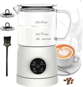 4 in 1 Milchaufschäumer Elektrisch Und Milchwärmer, Automatische Milchschäumer Für Heiß & Kalt, Elektrischer Milchaufschäumer Visuelles Glas, Schaum Maker Für Kaffee, Latte, Cappuccino, Weiß