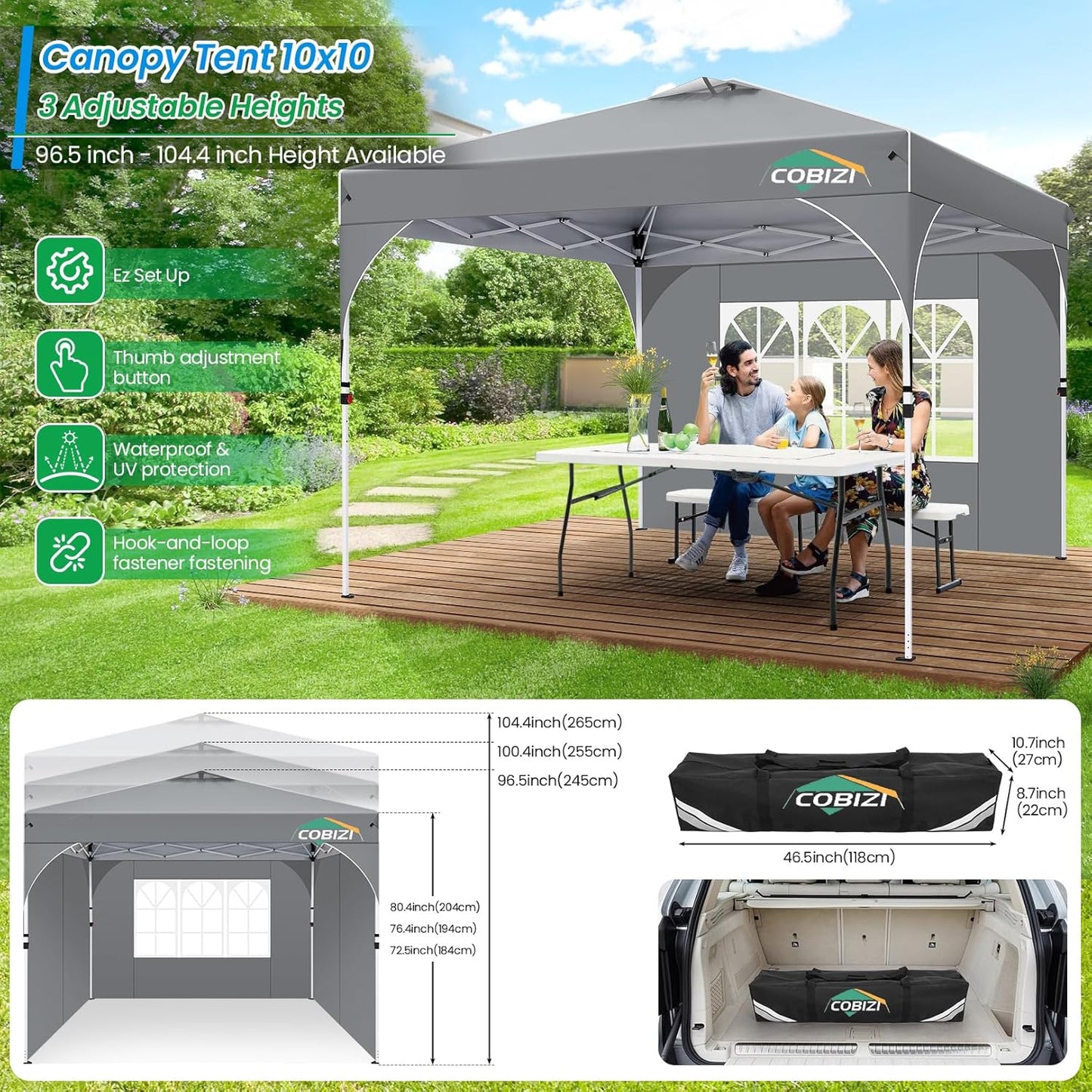 TOOLUCK Pavillon 3X3 Wasserdicht Stabil Winterfest Faltpavillon Gartenpavillon Partyzelt Pop up Pavillon Klappbar UV Schutz 50+ Höhenverstellbar Mit Entlüftung & 3 Stoffstücken&4 Sandsäcke， Grau
