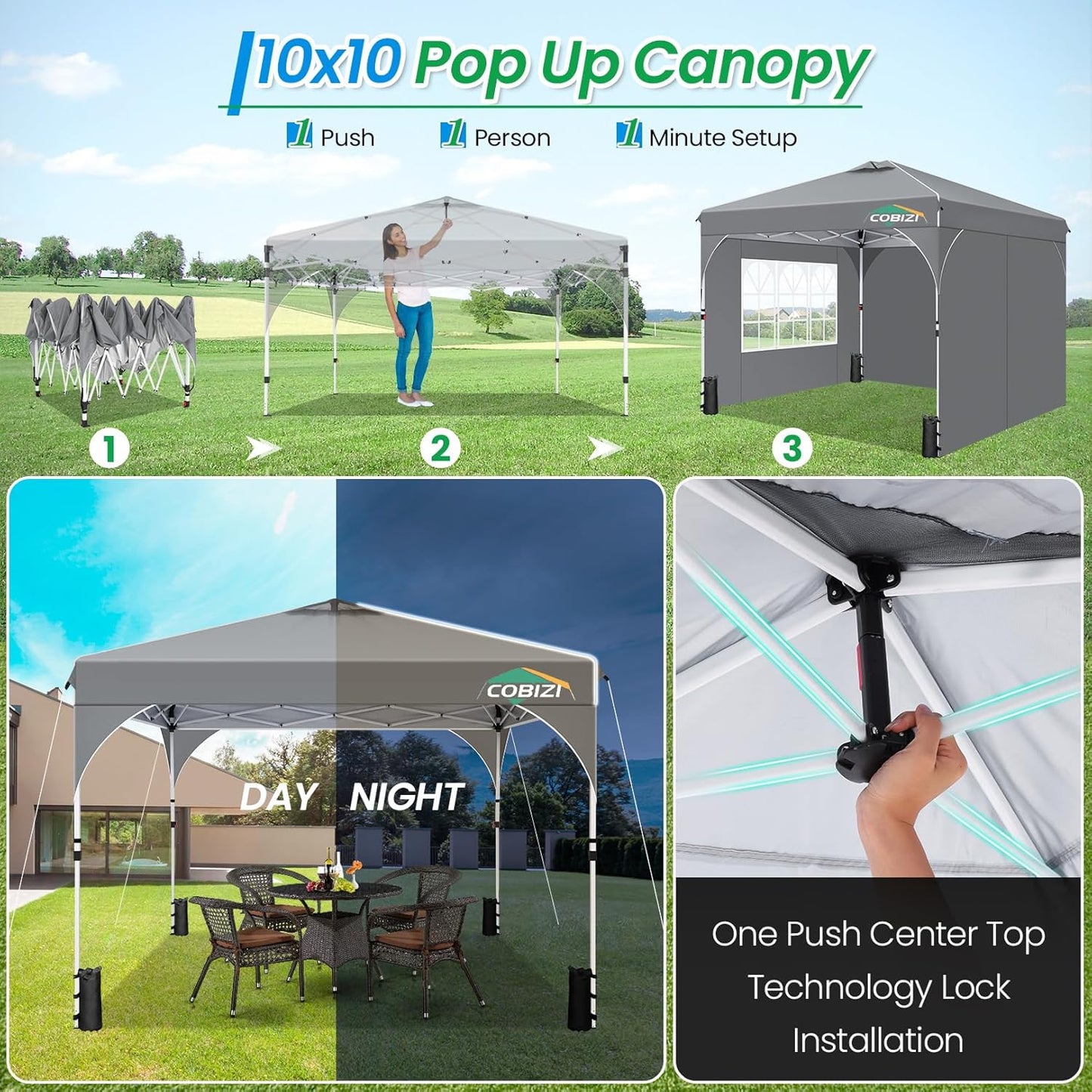 TOOLUCK Pavillon 3X3 Wasserdicht Stabil Winterfest Faltpavillon Gartenpavillon Partyzelt Pop up Pavillon Klappbar UV Schutz 50+ Höhenverstellbar Mit Entlüftung & 3 Stoffstücken&4 Sandsäcke， Grau