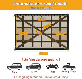Autodach Gepäcknetz Decke, 90 × 65 Cm Universal Aufbewahrungsnetz Mit Verstellbaren Gurten Und 3 Separaten Reißverschlusstaschen Für Autos, Jeeps, Vans Und Suvs Mit Vier Dachreling